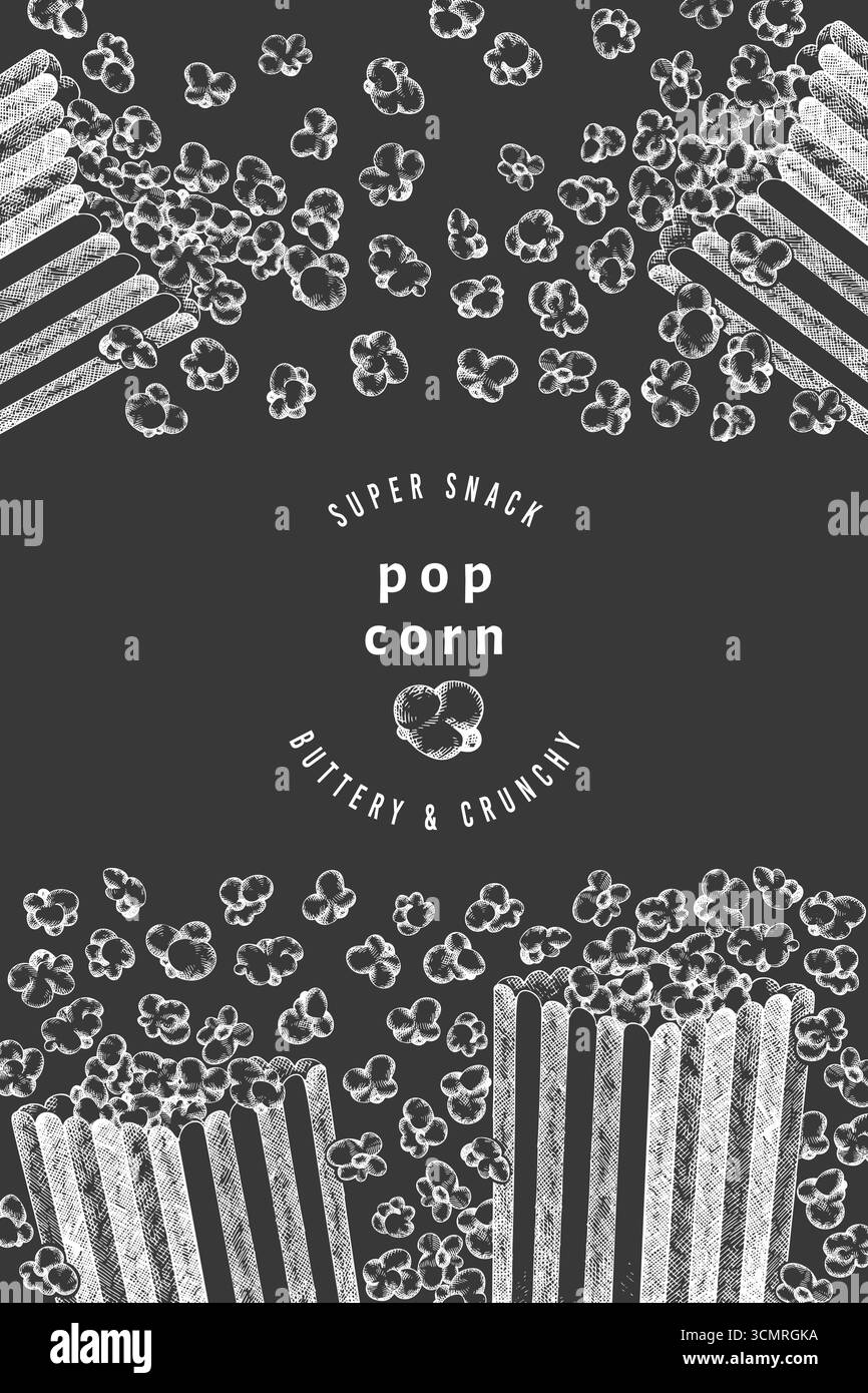 Hand Gezeichnete Vektor Pop Corn Illustration. Keine AI generiert. Filmabend Kreidetafel Hintergrund. Altmodisches Amerikanisches Kulturbanner. Vintage Popcorn Stock Vektor