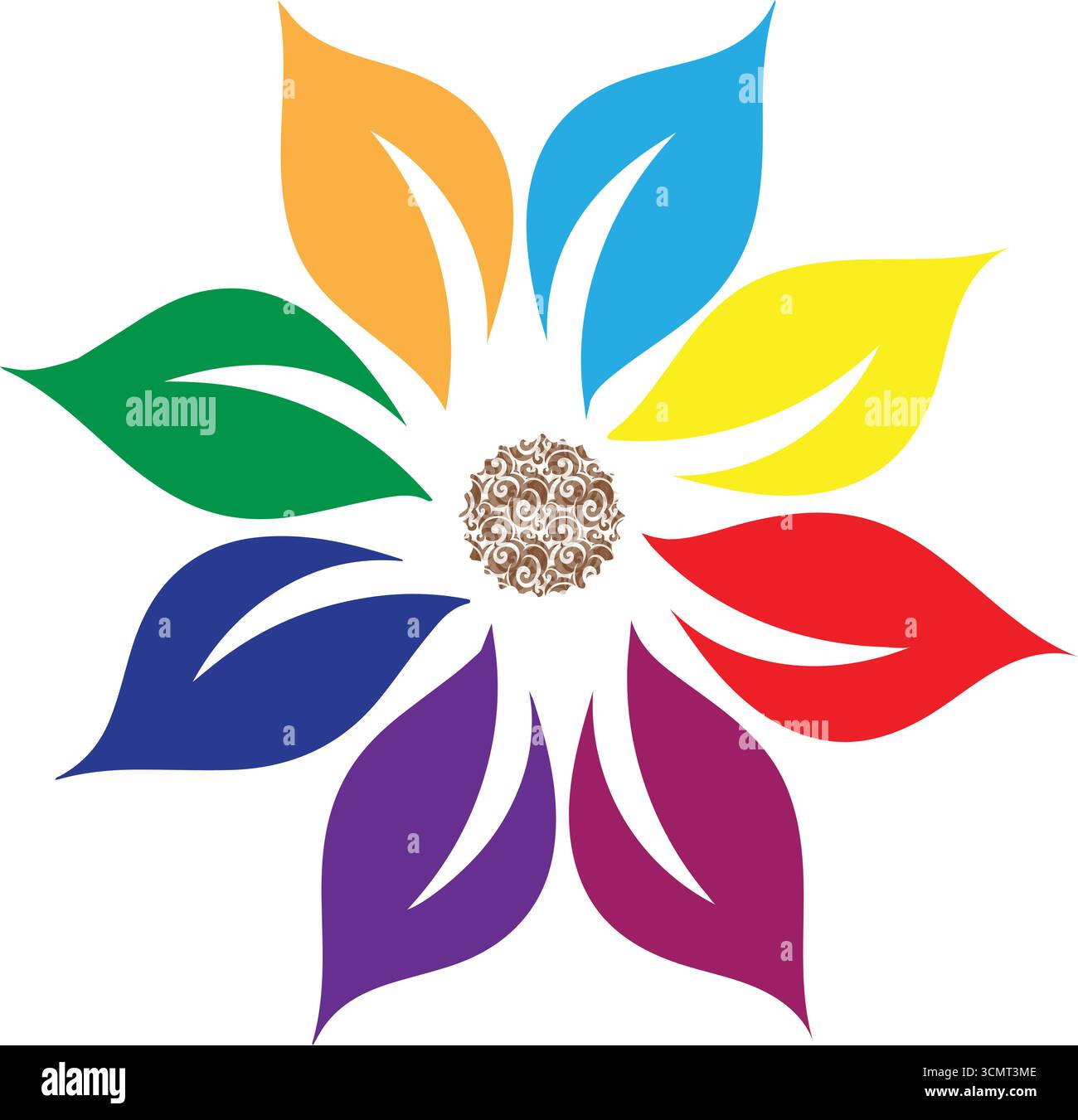 Ein geometrischer, abstrakter und künstlerischer Look, eine Blume, Mandalas, oder dekoratives Muster, Blume, die einen Verlaufseffekt verleiht. Bunte Blume bunt, Blume Stock Vektor