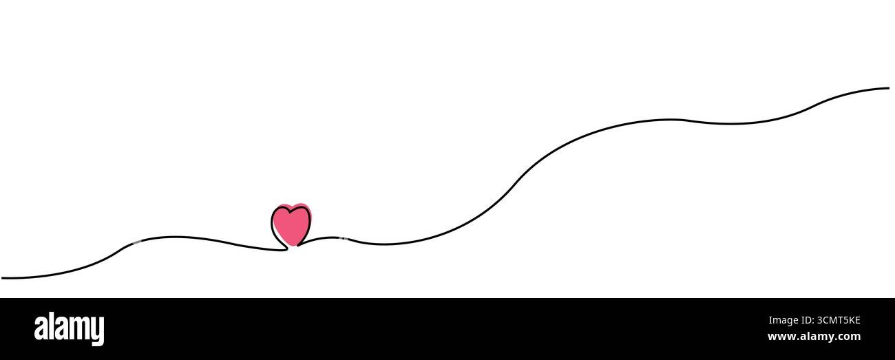 Minimalistische durchgehende Linie mit rosa Herzakzenten Stock Vektor