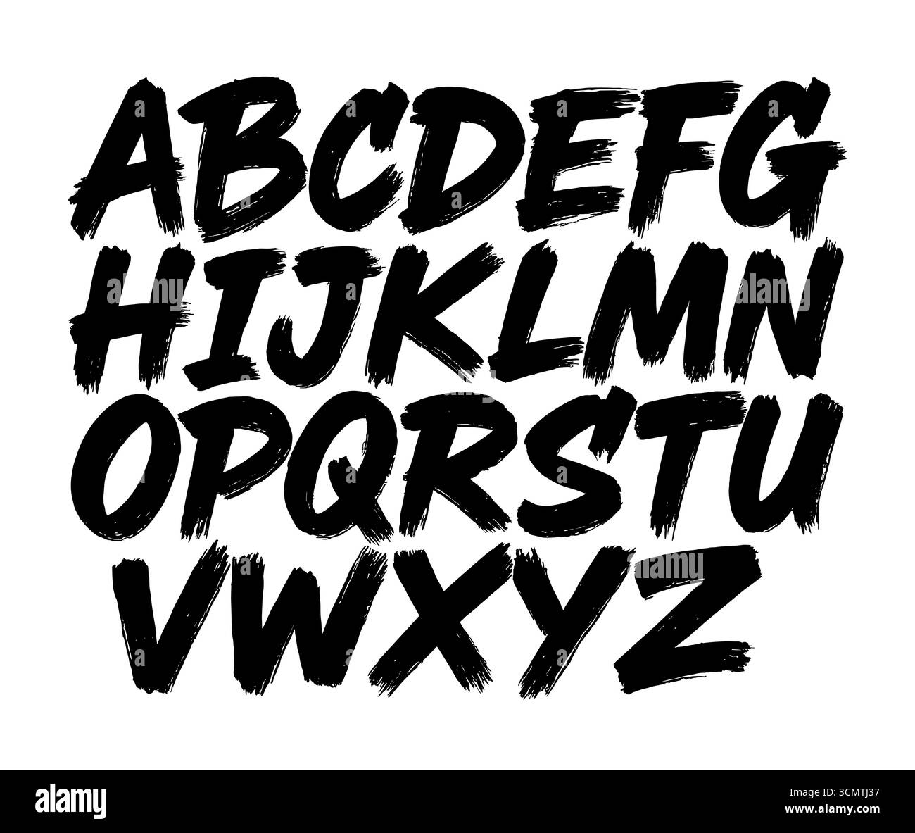 Pinsel Schriftart Alphabet Letter malen Typografie. Pinseltyp Hintergrund schwarze Textur Grunge Vektor Schriftart Stock Vektor
