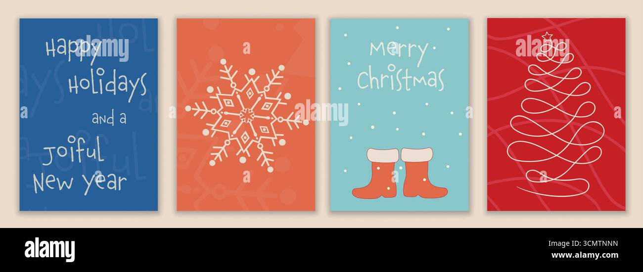 Minimales Weihnachtsgrußkartenset mit festlichen Postervorlagen im modernen Weihnachtsstil Stock Vektor