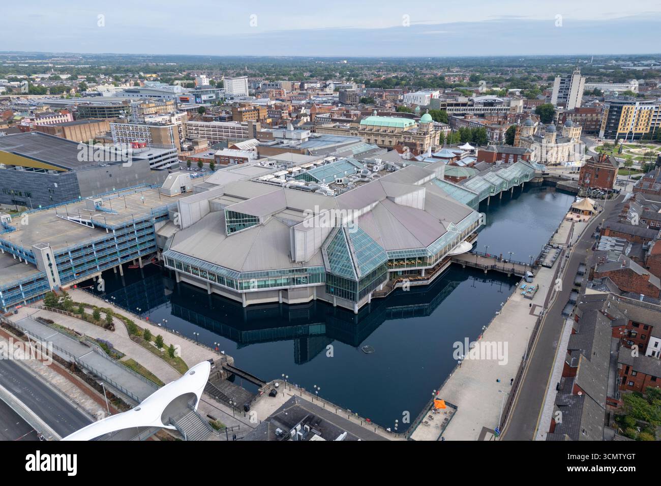 Blick aus der Vogelperspektive auf das Einkaufszentrum Princes Quay, Kingston upon Hull (HU1), Großbritannien. Stockfoto
