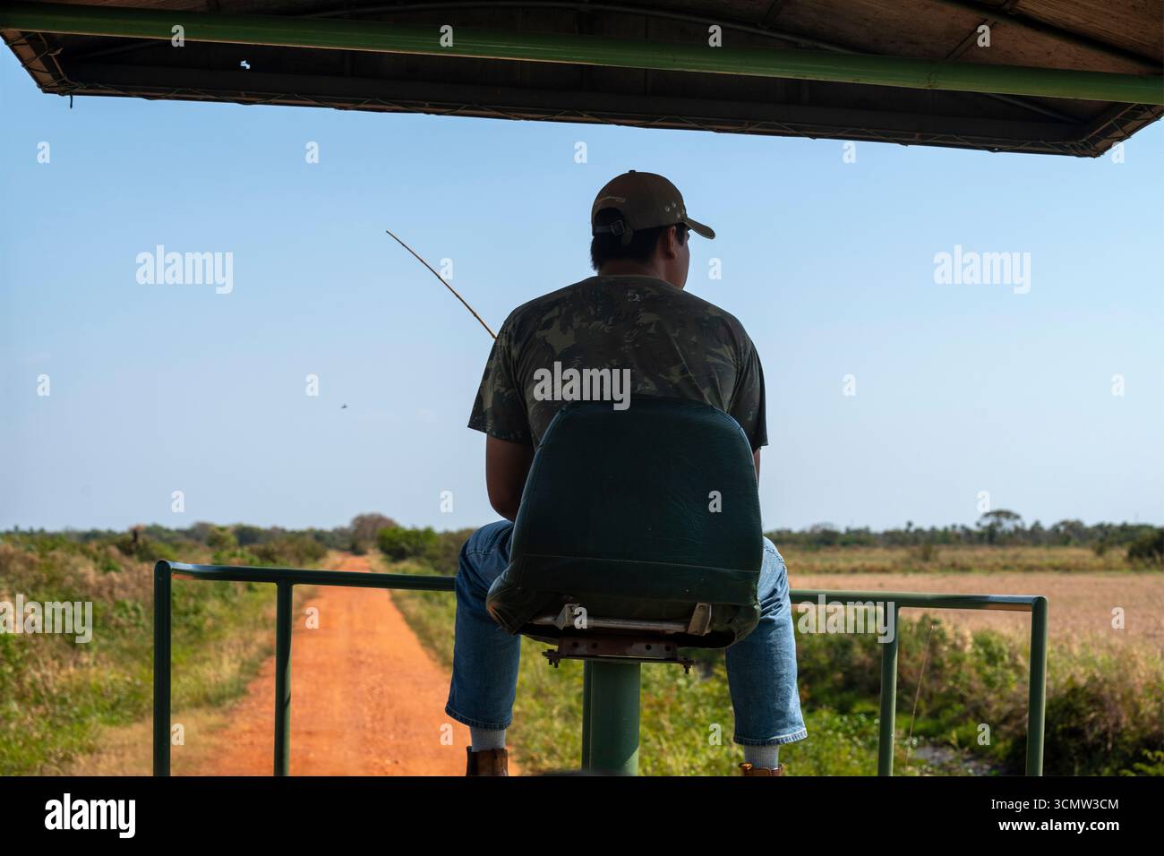 Truck Safari, der Reiseleiter auf dem Aussichtspunkt während einer Pirschfahrt, São Francisco Farm Lodge auf dem Pantanal, Mato Grosso do Sul, Brasilien Stockfoto Truck Safari, der Reiseleiter auf dem Aussichtspunkt während einer Pirschfahrt, São Francisco Farm Lodge auf dem Pantanal, Mato Grosso do Sul, Brasilien Stockfoto