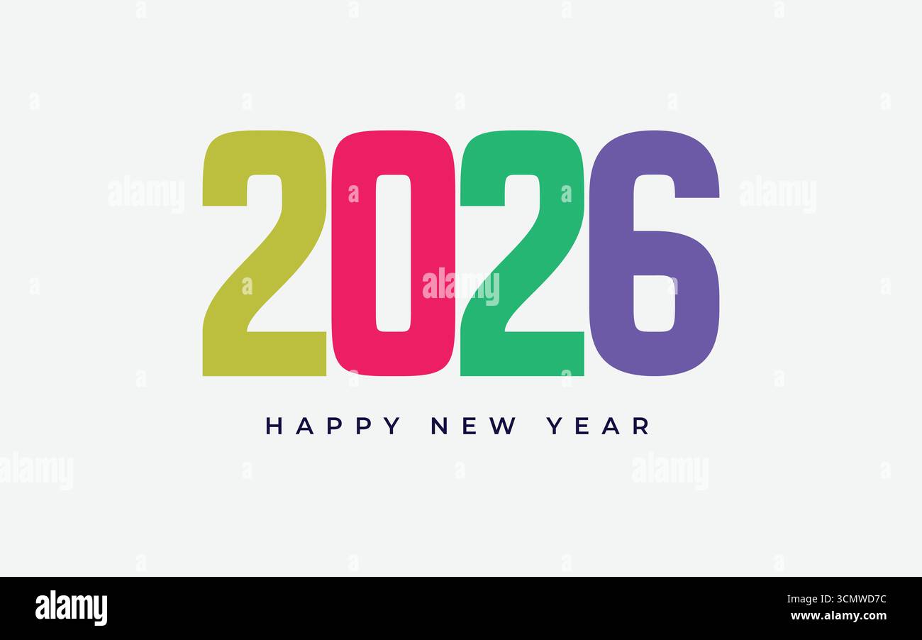2026, Neujahr 2026, Designvorlage mit Typografie-Logo 2026 zur Feier und Dekoration der Saison. Minimalistisches Neues Logo. Stock Vektor
