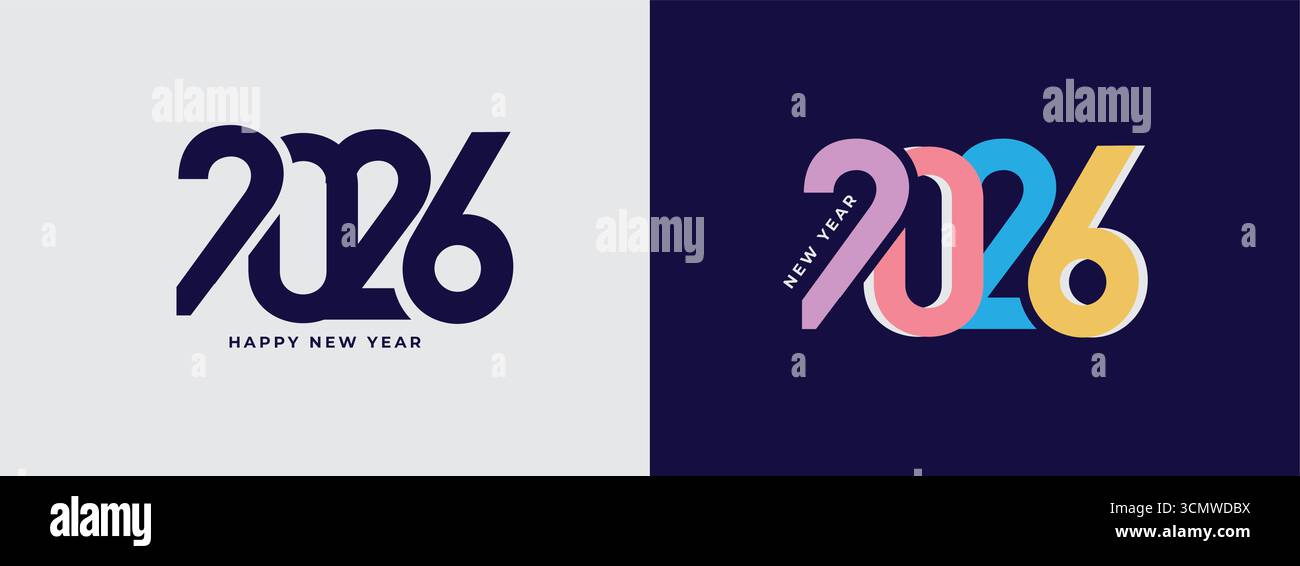 2026 Happy New Year-Logo im Textdesign. 2026-Nummer-Designvorlage. Vektorabbildung. Stock Vektor