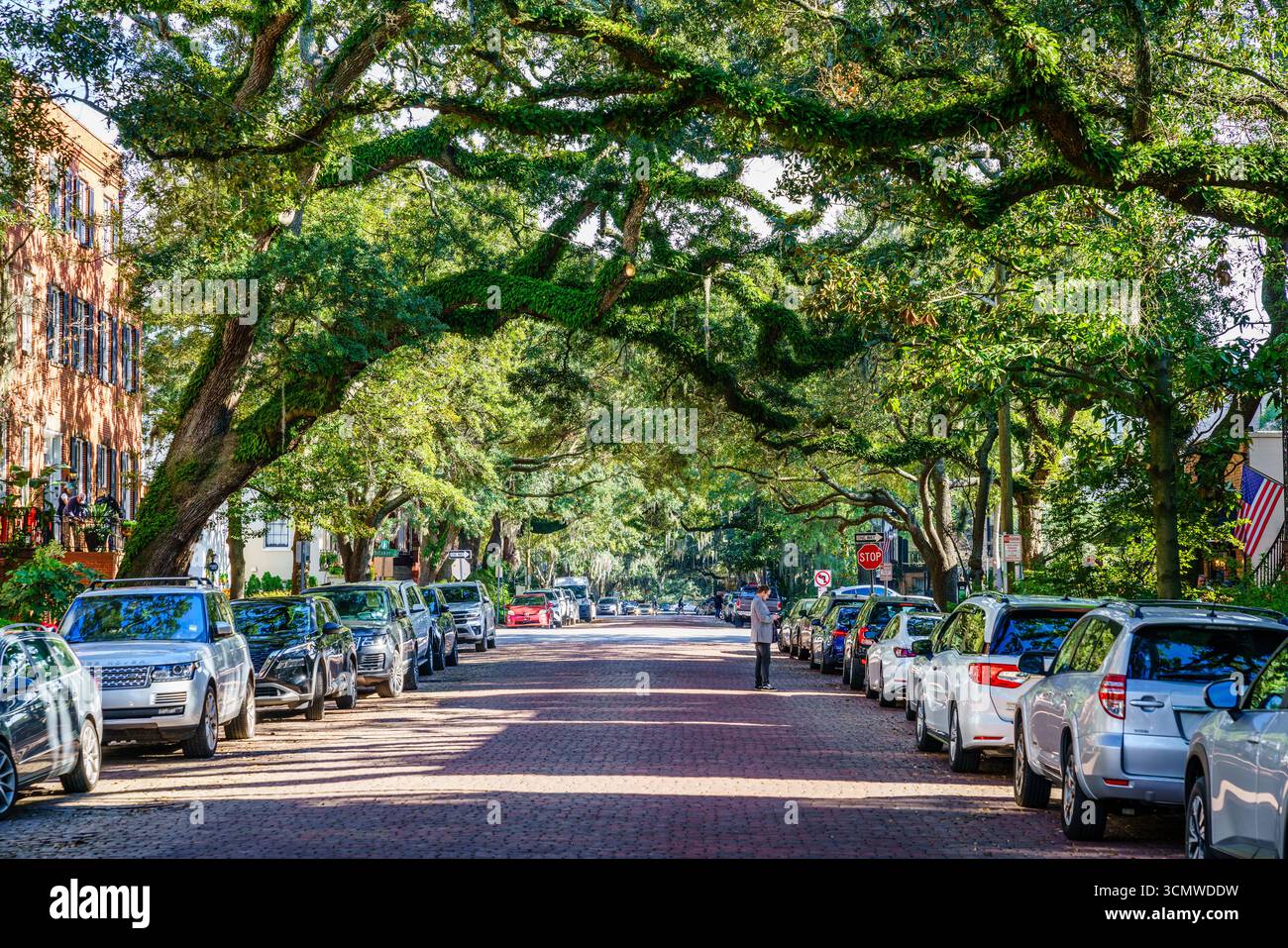 Savannah, GA, 28. Dezember 2023: Blick auf die historische Jones Street in Savannah, Georgia Stockfoto Savannah, GA, 28. Dezember 2023: Blick auf die historische Jones Street in Savannah, Georgia Stockfoto