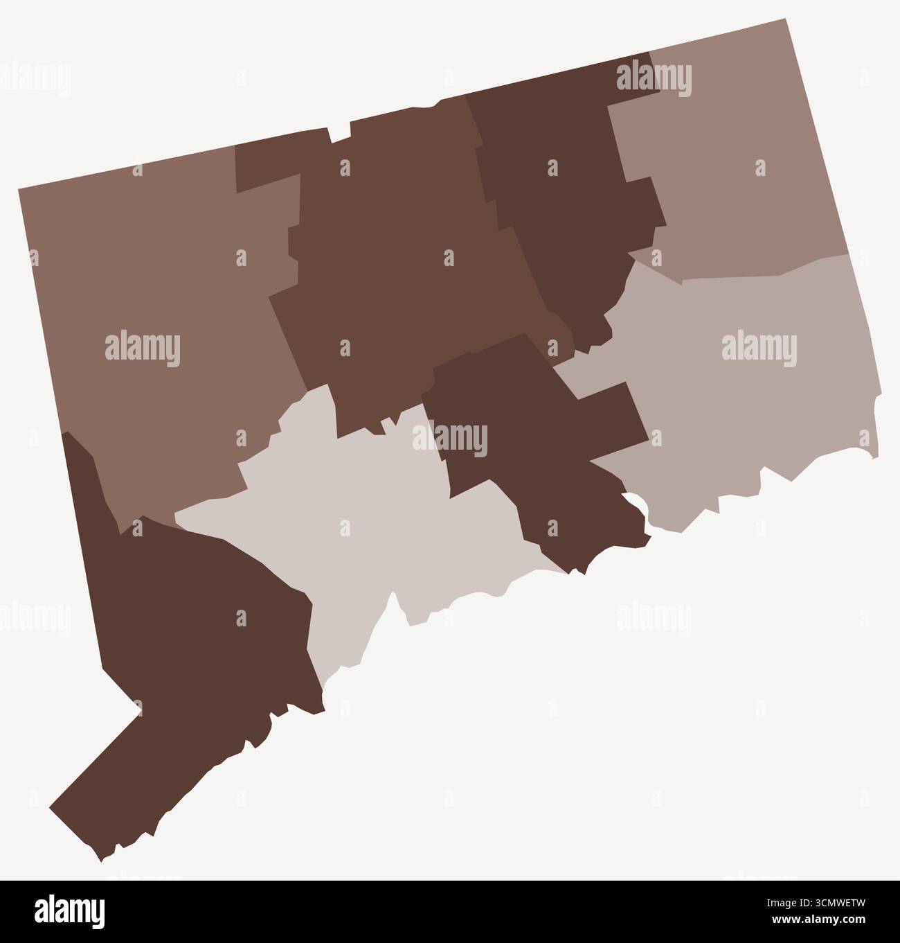 Karte von Connecticut mit Countys. Nur eine einfache Grenzkarte mit Bezirksverteilung. Braune Farbpalette. Stock Vektor
