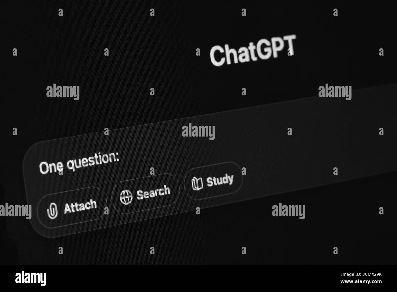 Homepage von Chat GPT mit einer ersten Frage Stockfoto