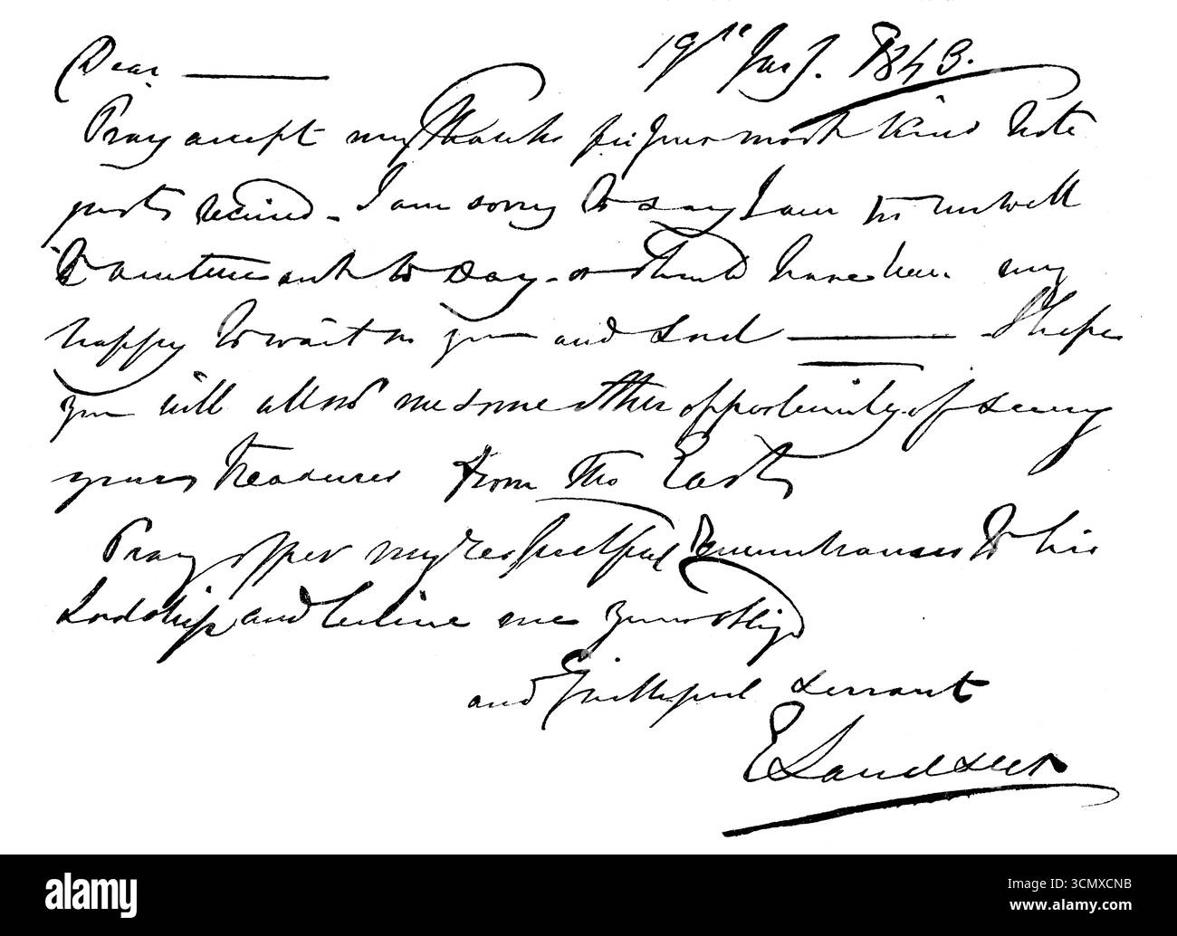 1843 Brief des berühmten viktorianischen Künstlers Edwin Landseer aus dem Autographic Mirror 1864 Stockfoto