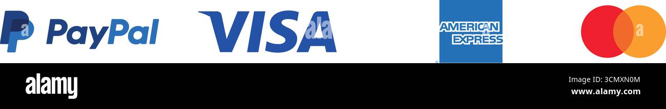 Zahlungssysteme Logosatz Mastercard Visa American Express, PayPal – Vektor-Editorial-Symbole Stock Vektor