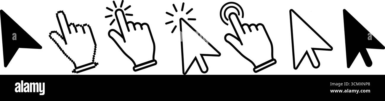 Computer Cursor-Symbole gesetzt – Mausklickpfeile, Zeiger und Ladesymbole. Vektorabbildung Stock Vektor