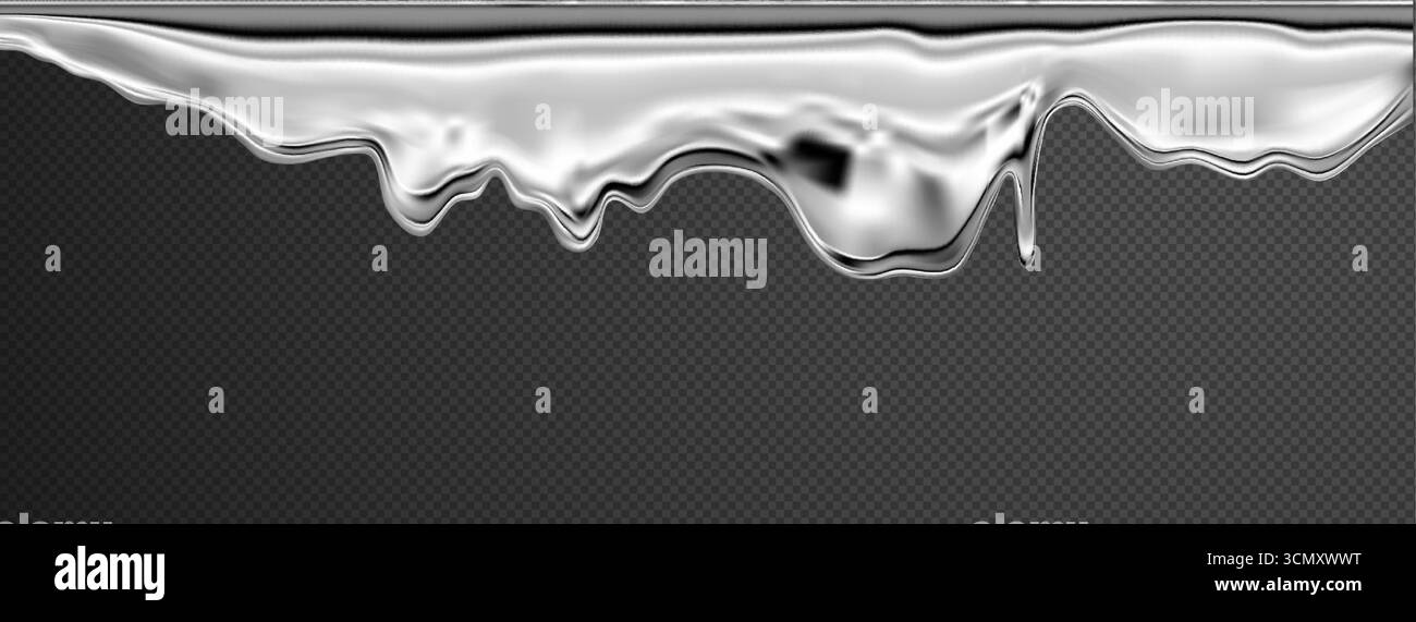 Flüssiges Metall-Chrom mit 3D-Silbertropfen und Quecksilbertexturen. Abstrakte Stahltröpfchen für Y2K-Hintergründe. Bronzestrukturen oder goldene Blasen sind Stock Vektor