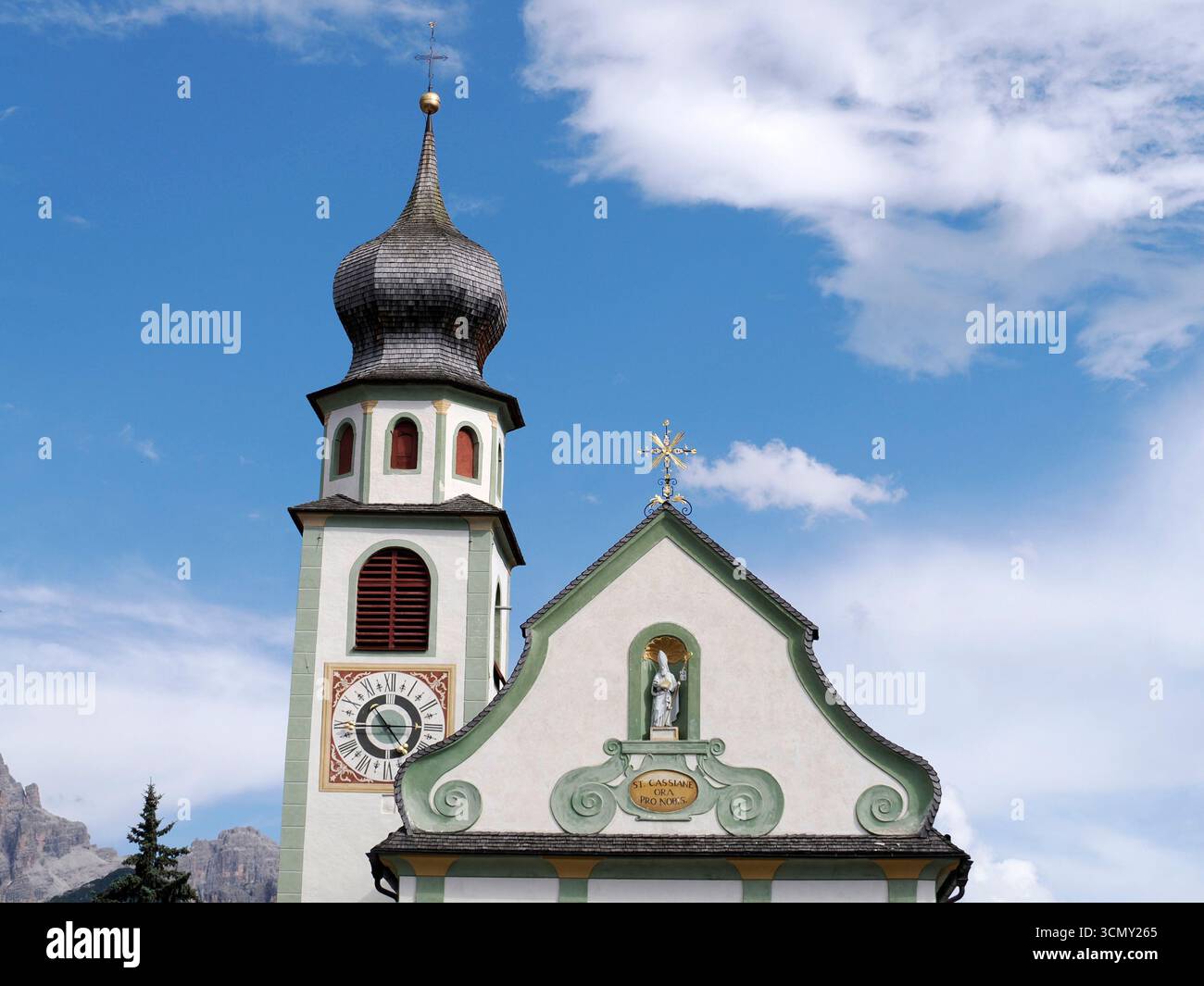 San cassiano Badia Tal Kirche Detail dolomiten italien. Stockfoto