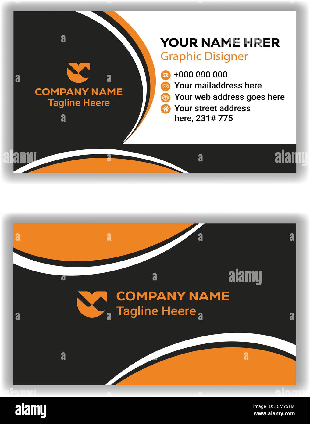 Professionelle Corporate Visitenkarte Schwarz orange Layout modernes minimalistisches Vektor-Design Stock Vektor