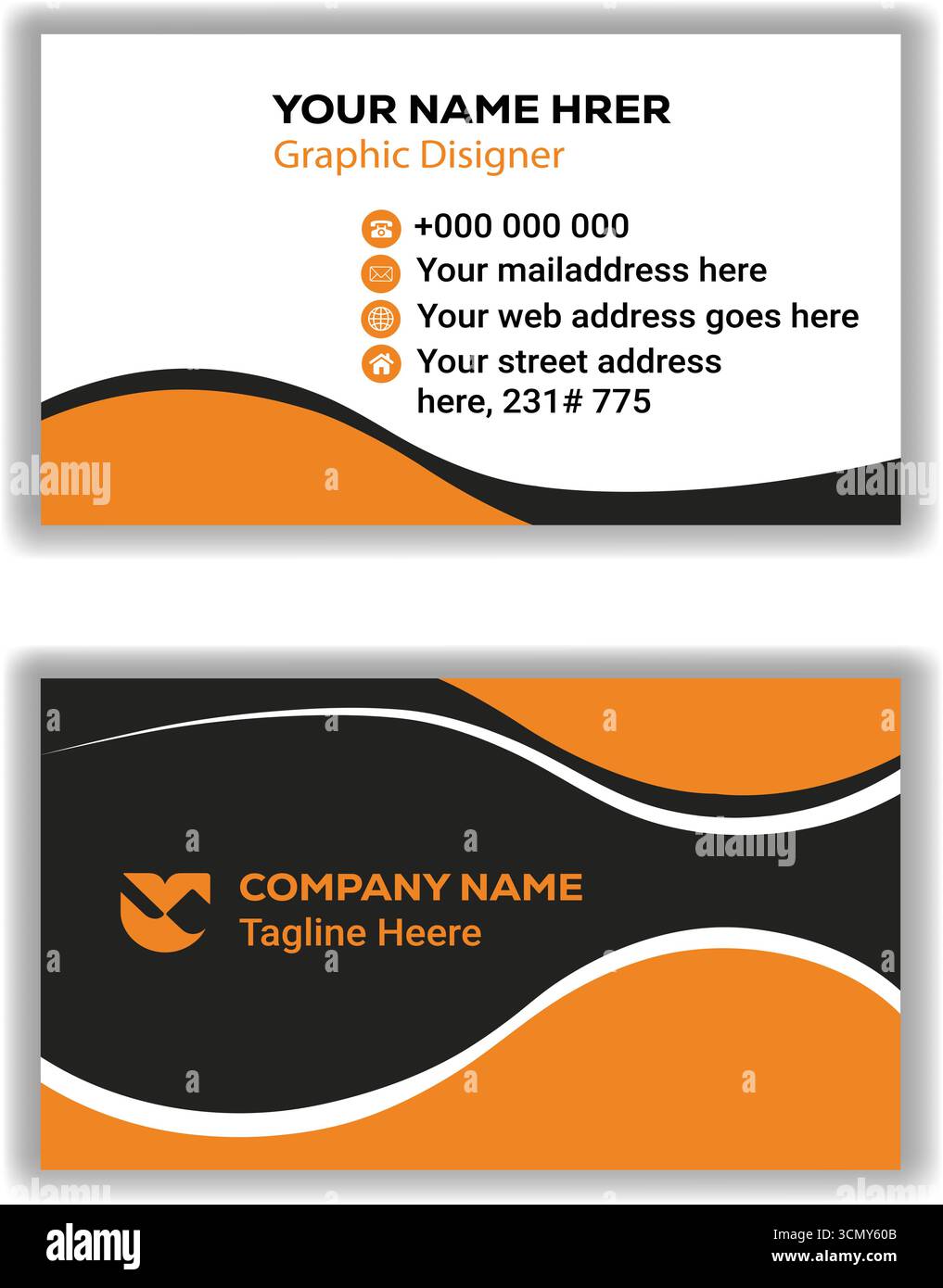 Elegante Unternehmens-Visitenkarte Schwarz und Orange Vorlage Clean Corporate Branding Vektor Illustration Stock Vektor