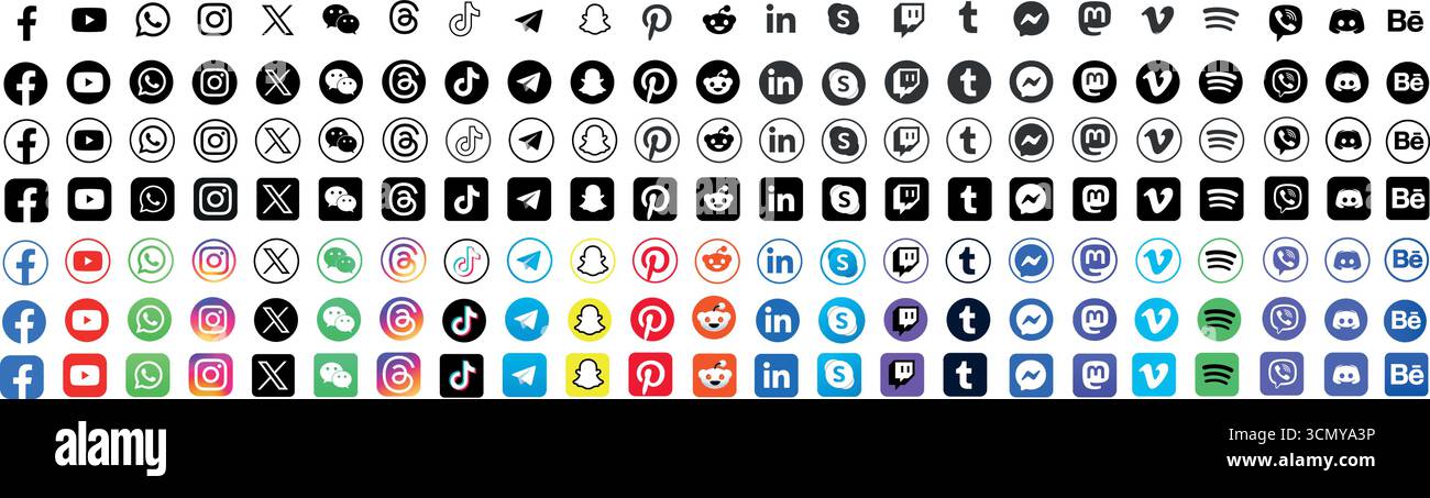 All Time Social Media Icons Set 22 Beliebte Network Logos Collecti Stock Vektor