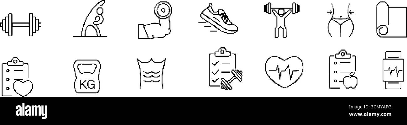 Satz des Pixelstils.Satz des Pixelstils. Sport isolierte Symbole auf weißem Hintergrund Stock Vektor