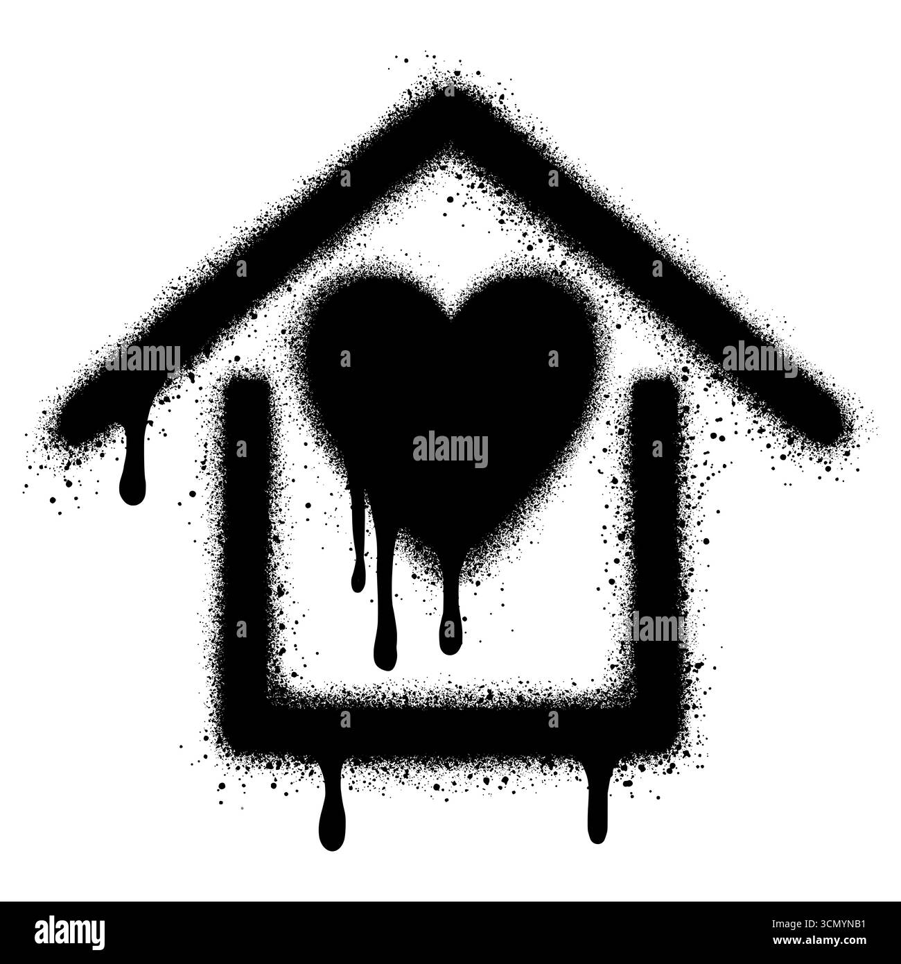 Home Icon-Logo im Graffiti-Stil mit Herz im Inneren. Vektorabbildung Stock Vektor