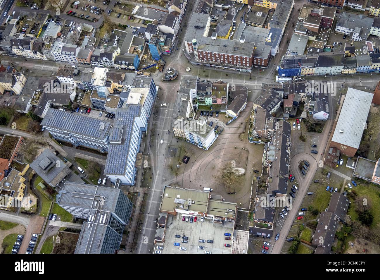 Luftaufnahme, kleiner Markt Sterkrade, Technisches Rathaus, Sterkrade Zentrum, Oberhausen, Ruhrgebiet, Nordrhein-Westfalen, Deutschland, DE, Europa, Antenne Stockfoto