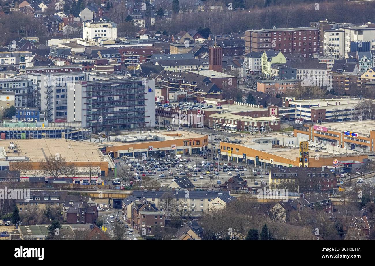 Luftansicht, Einkaufszentrum Sterkrader Tor, technisches Rathaus, Sterkrade Mitte, Oberhausen, Ruhrgebiet, Nordrhein-Westfalen, Deutschland, Behörde, Stockfoto