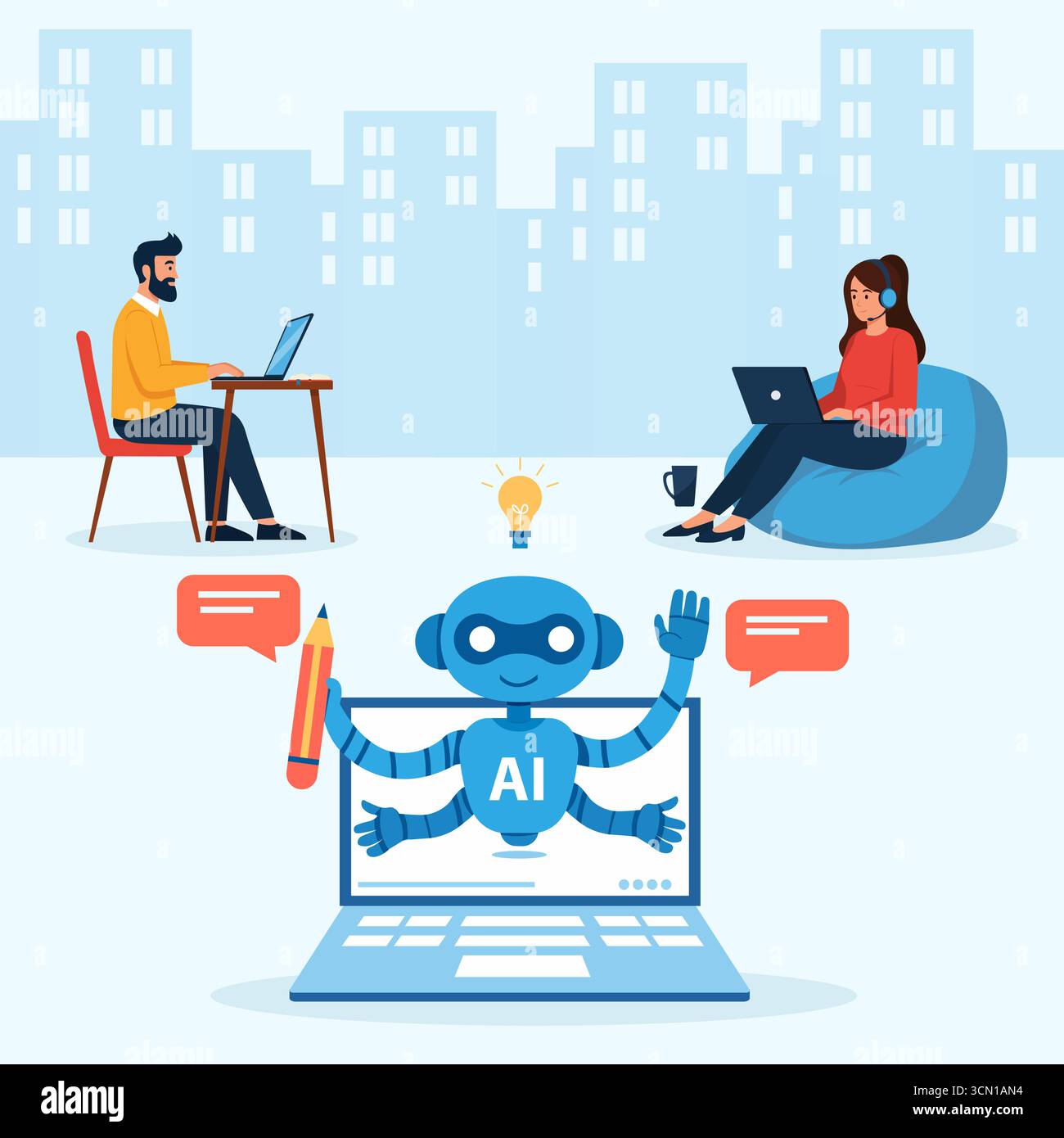 Bildungsinnovation mit künstlicher Intelligenz, die das Lernen transformiert. Bildung mit künstlichen Intelligenzinstrumenten zur Verbesserung der Lernmethoden. Stock Vektor