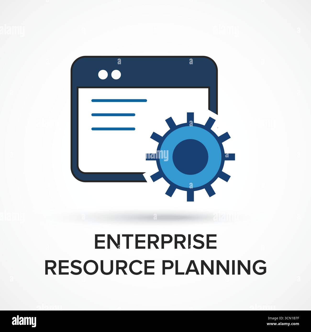 ERP-System, Enterprise Resource Planning. Geschäftsautomatisierung und Innovation. Vektorsymbol, ERP-Softwaresystem für KI und Business Stock Vektor