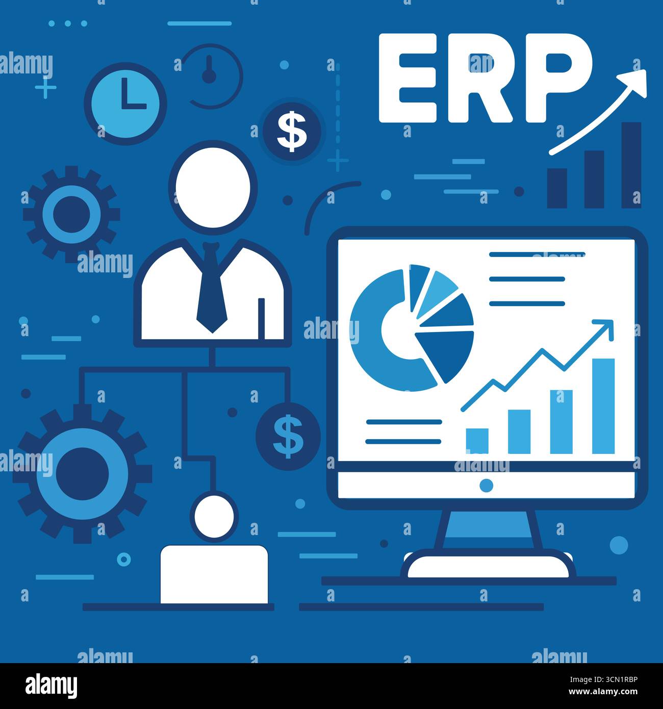 ERP Business Management System mit Analytics Dashboard und Datenvisualisierung Stock Vektor
