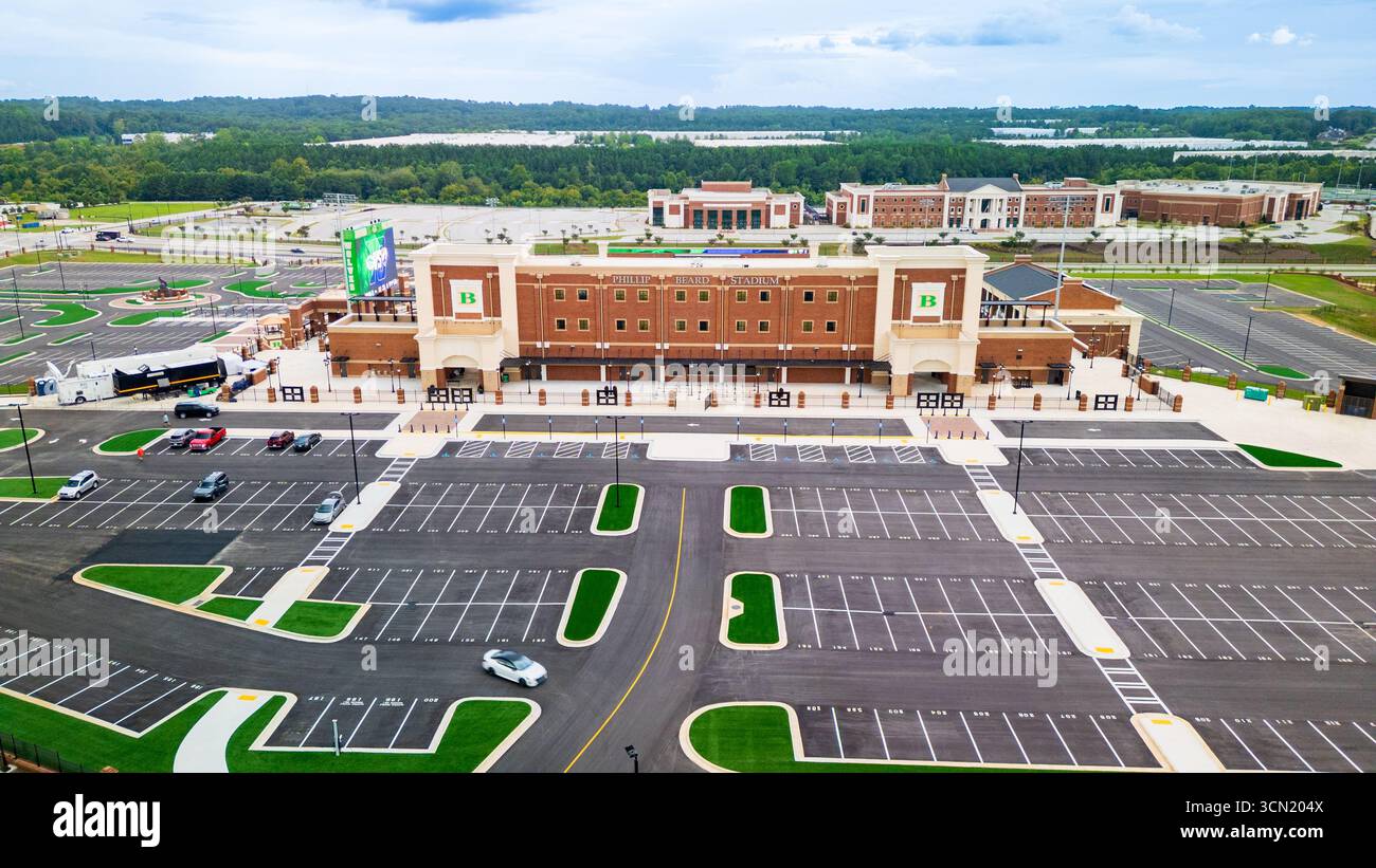 Buford, Georgia – 13. August 2025: Phillip Beard Stadium ist ein High School Football Stadion in Buford, Georgia, wo die Buford High School Wolves, Opene, beheimatet sind Stockfoto