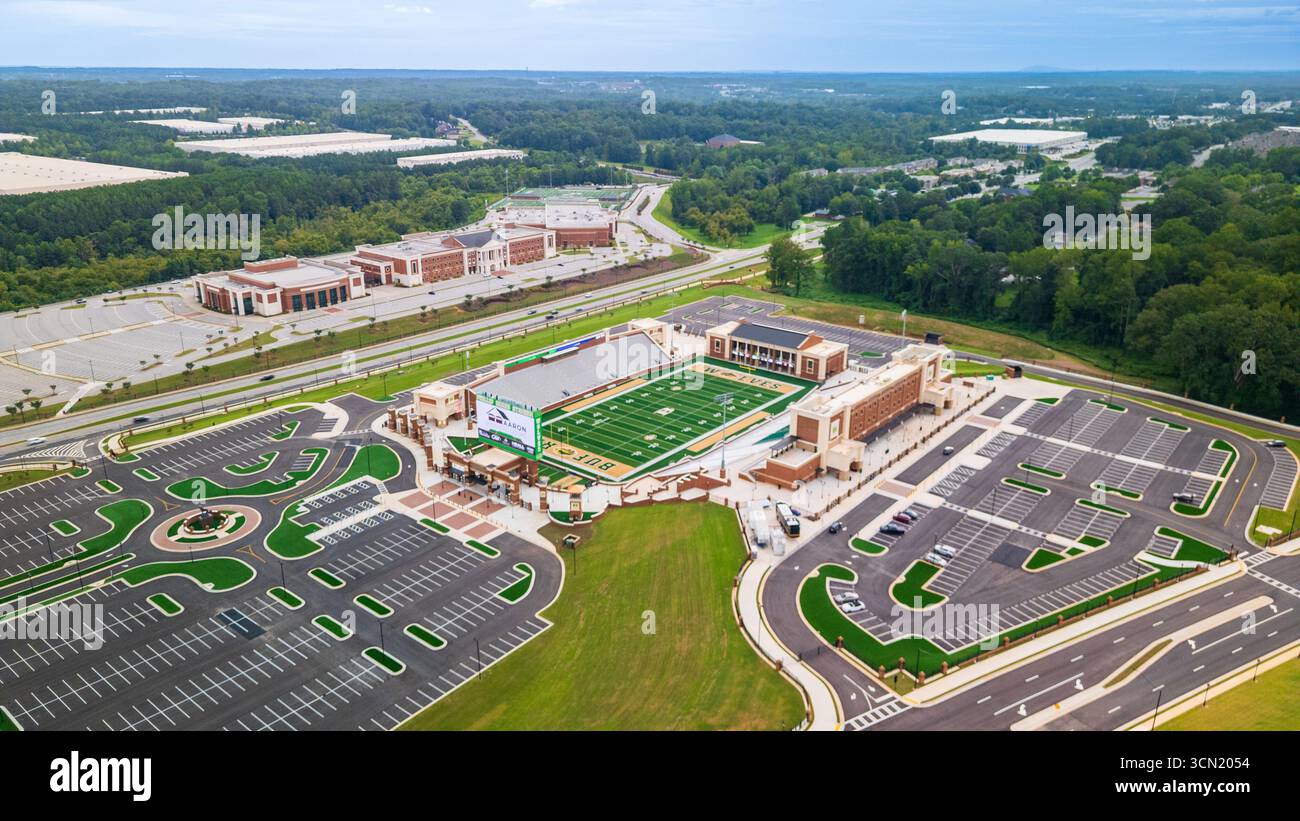 Buford, Georgia – 13. August 2025: Phillip Beard Stadium ist ein High School Football Stadion in Buford, Georgia, wo die Buford High School Wolves, Opene, beheimatet sind Stockfoto