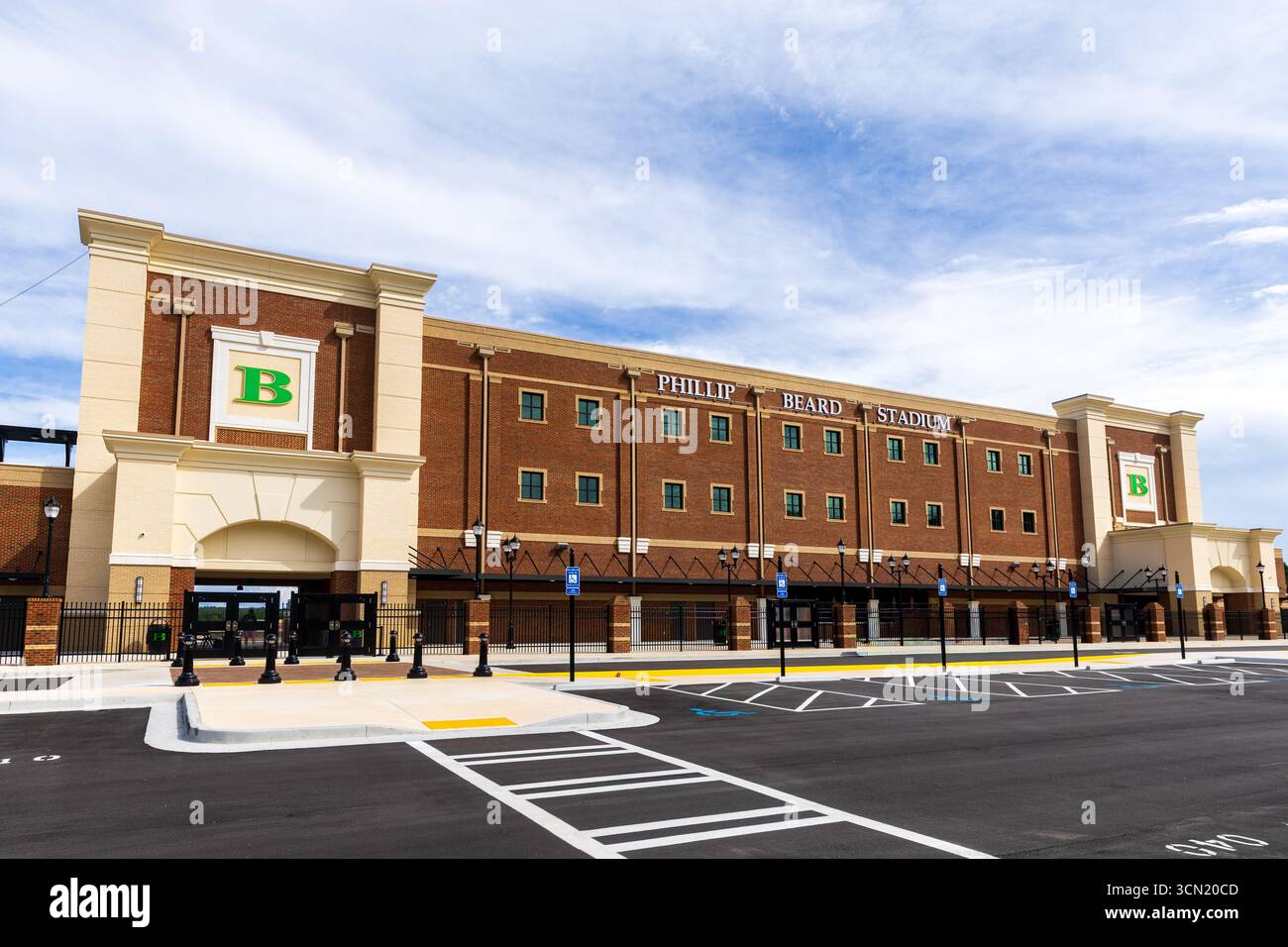 Buford, Georgia – 13. August 2025: Phillip Beard Stadium ist ein High School Football Stadion in Buford, Georgia, wo die Buford High School Wolves, Opene, beheimatet sind Stockfoto