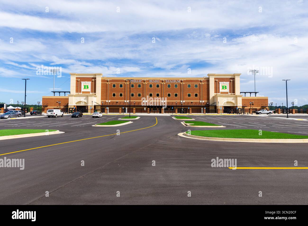 Buford, Georgia – 13. August 2025: Phillip Beard Stadium ist ein High School Football Stadion in Buford, Georgia, wo die Buford High School Wolves, Opene, beheimatet sind Stockfoto