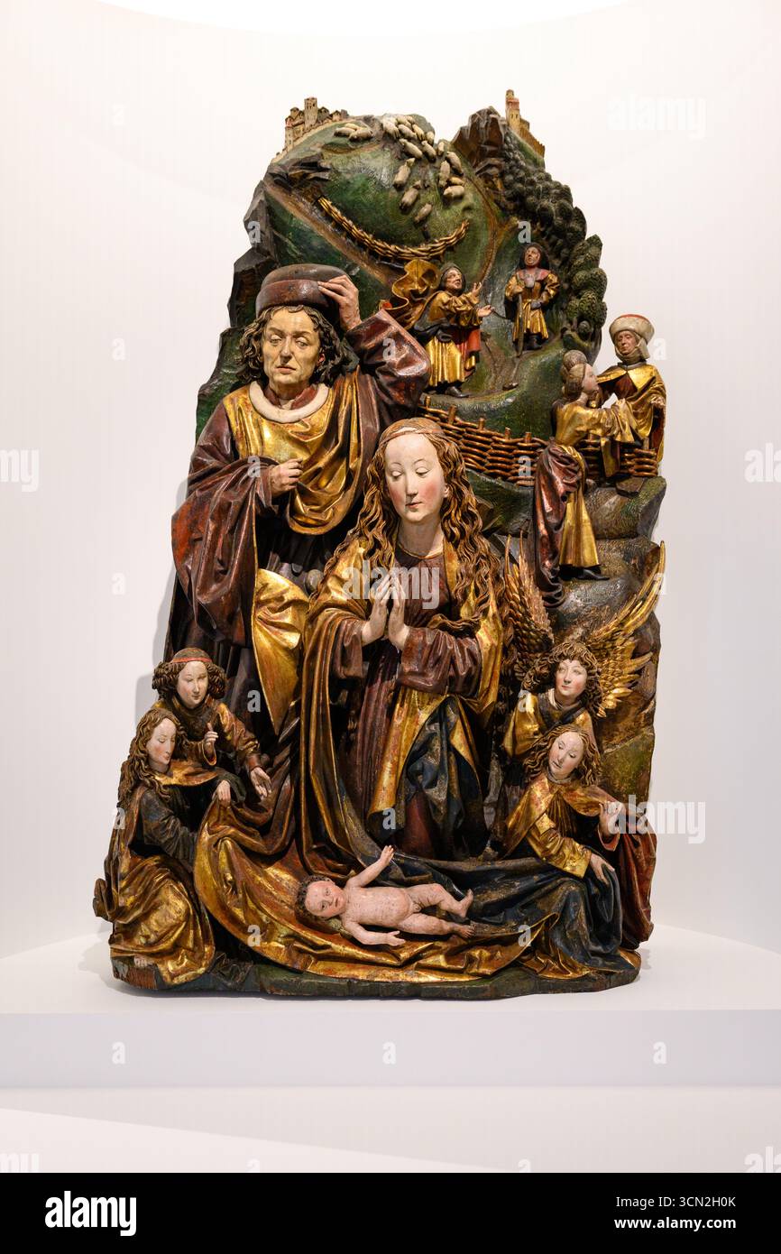 Relief mit der Geburt Christi (Geburt von Hlohovec), 1480–1490 von Hans Kamensetzer (?). Stockfoto