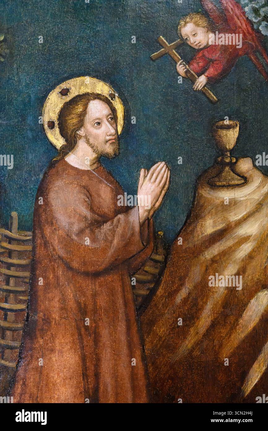 Gebet im Olivengarten (1420–1440 in Wien oder Bratislava) von einem unbekannten Maler. Stockfoto