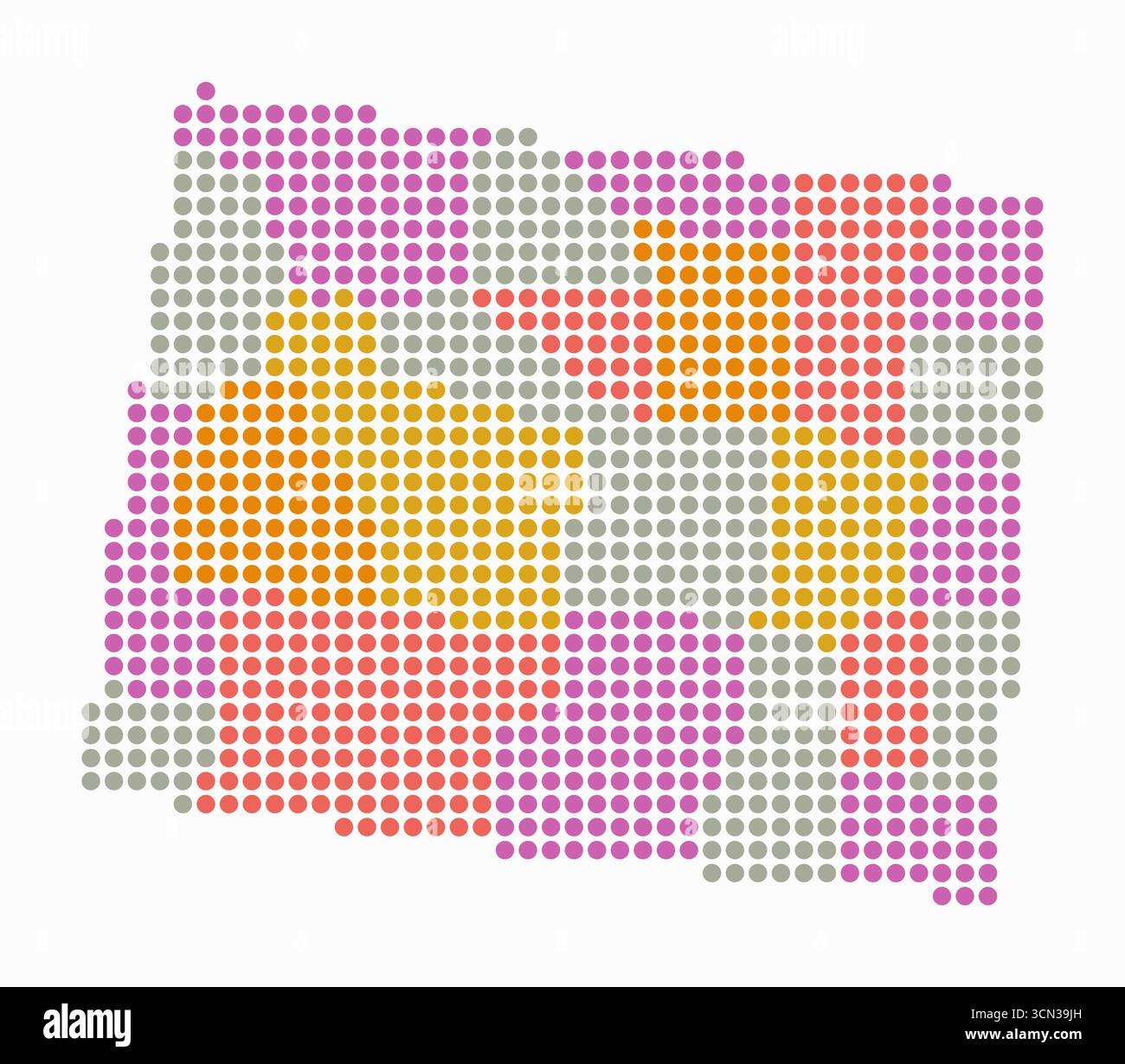 Wyoming gepunktete Karte. Digitale Karte des Zustands auf weißem Hintergrund. Wyoming-Form mit Kreispunkten. Farbige Punkte. Große Kreise. Stock Vektor