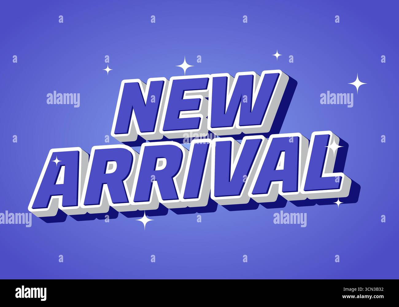 Ein lebhaftes Grafikdesign mit der NEUANKÖMMLINGE in auffälligem 3D-Stil auf violettem Hintergrund mit funkelnden Sternen. Stock Vektor