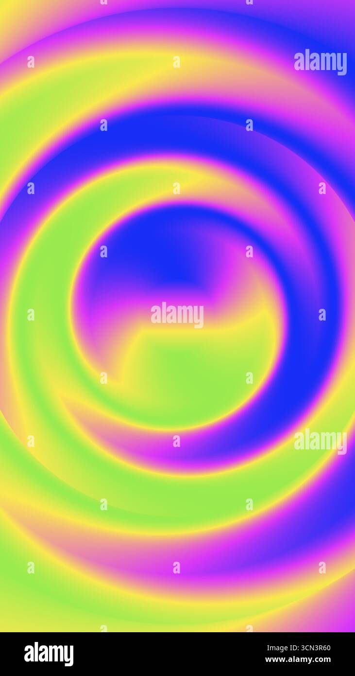 Lebendiger abstrakter Hintergrund aus wirbelnden Neonverläufen mit konzentrischen Ringen in grünem Blau und rosa psychedelischen Designs erzeugt futuristische Energie Stock Vektor