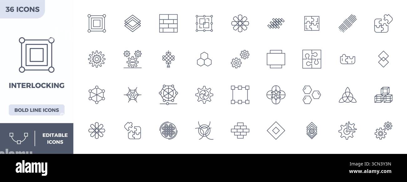 Professionell gestaltete 36-Vektorsymbole in Bold Line, die das Wesen der Interaktion mit 128x128 PIXEL perfekt für UI-Design erfassen. Stock Vektor