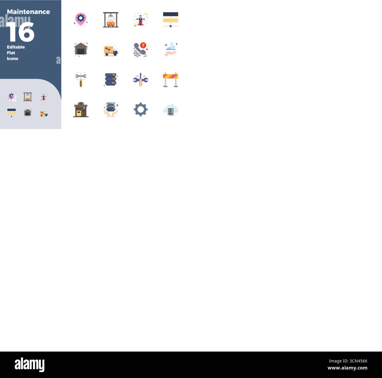 Professionelle Sammlung von 16 flachen Vektorsymbolen, die Wartung repräsentieren, gefertigt mit 128x128 PIXELN perfekter Präzision für Enterprise applicatio Stock Vektor