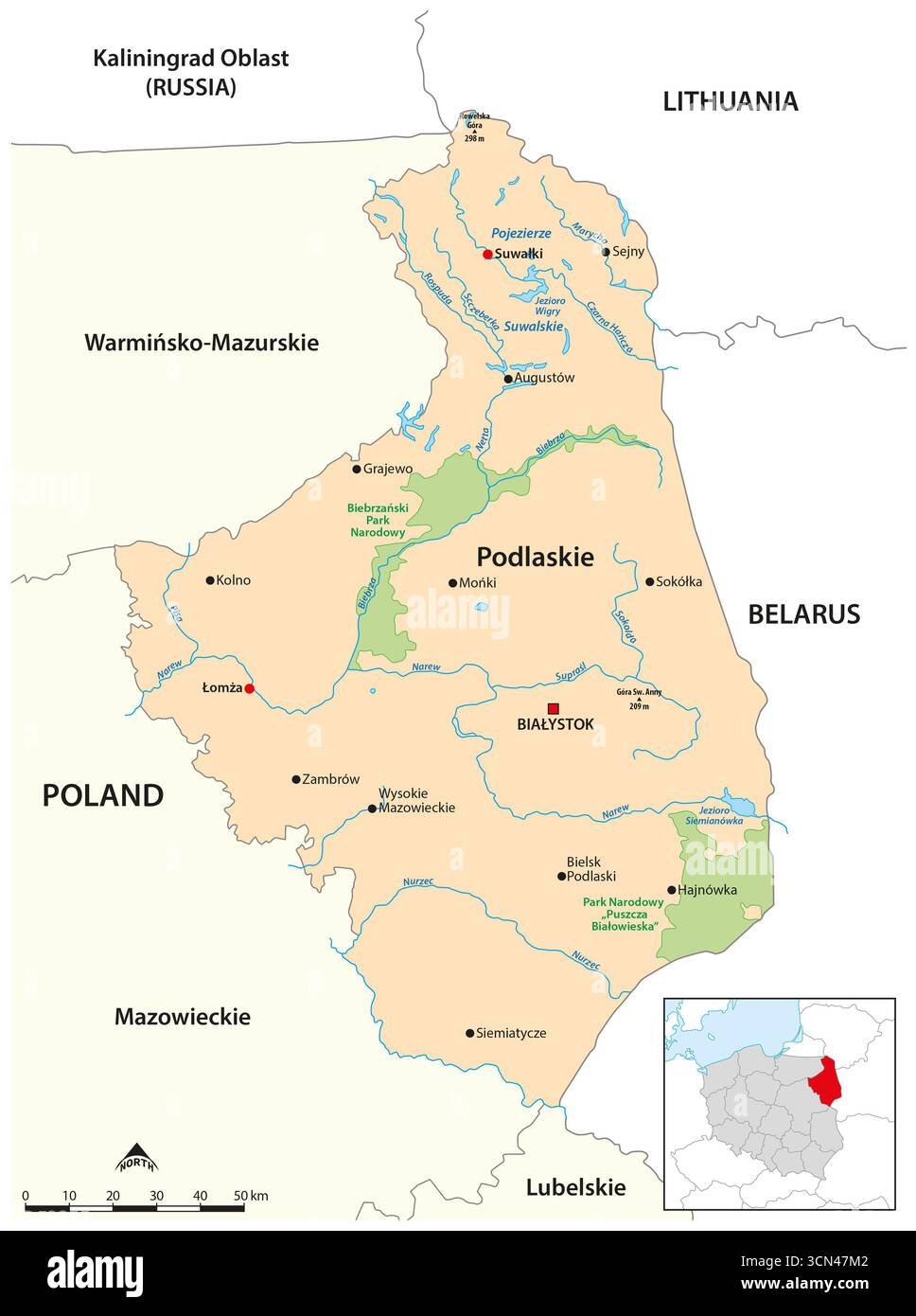 Karte der polnischen Woiwodschaft Podlakien Stockfoto