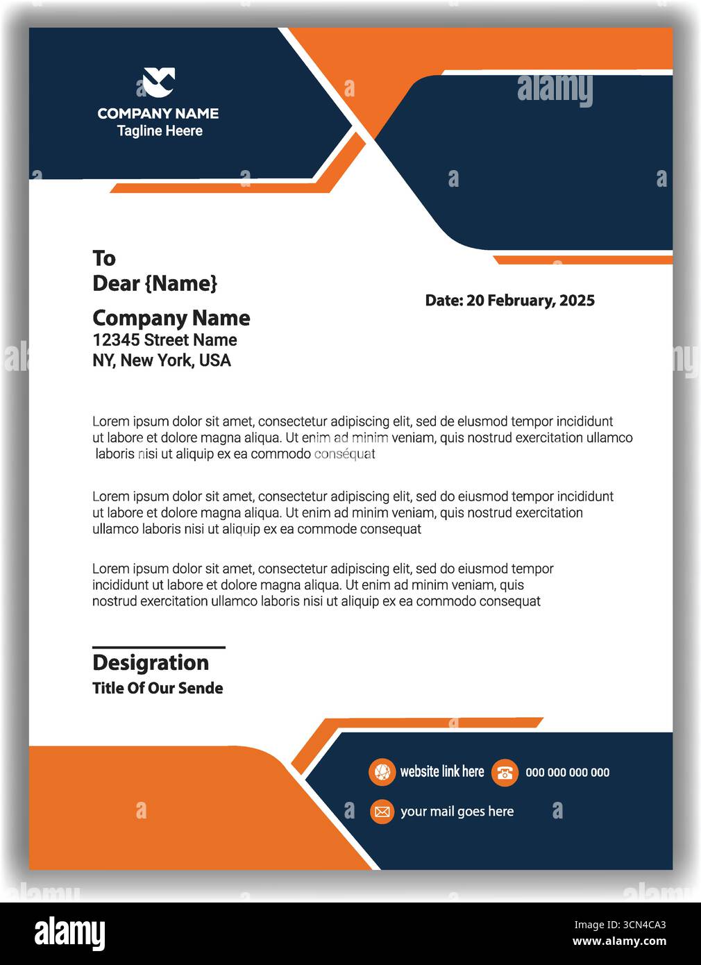 Minimalistischer blauer Briefkopf Layout Dunkelorange Moderne Business Professional Vorlage Design Vektor Illustration Stock Vektor