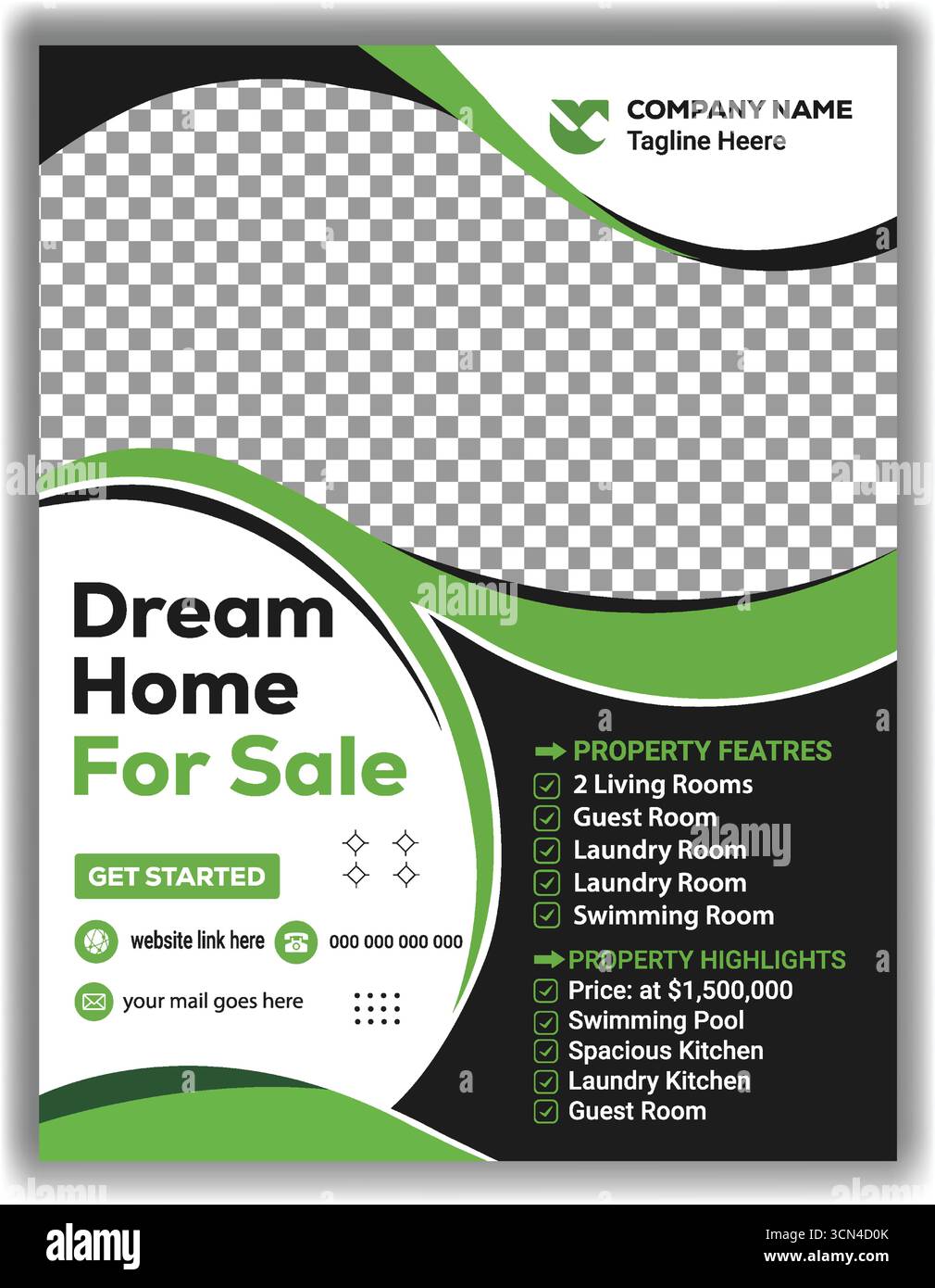 Stilvolle Immobilien Business Flyer Vorlage Moderne grüne und schwarze Eigenschaft Promotion Poster Vektor Illustration Design Stock Vektor