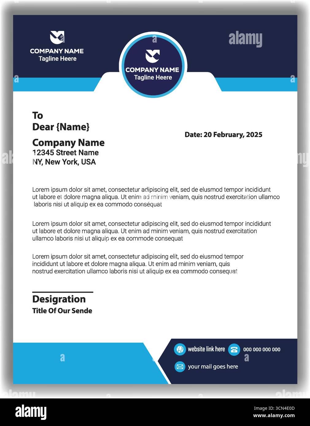 Kreative Corporate Blue Briefkopf Vorlage Professionelle Firma Dokument Design Vektor Illustration Stock Vektor