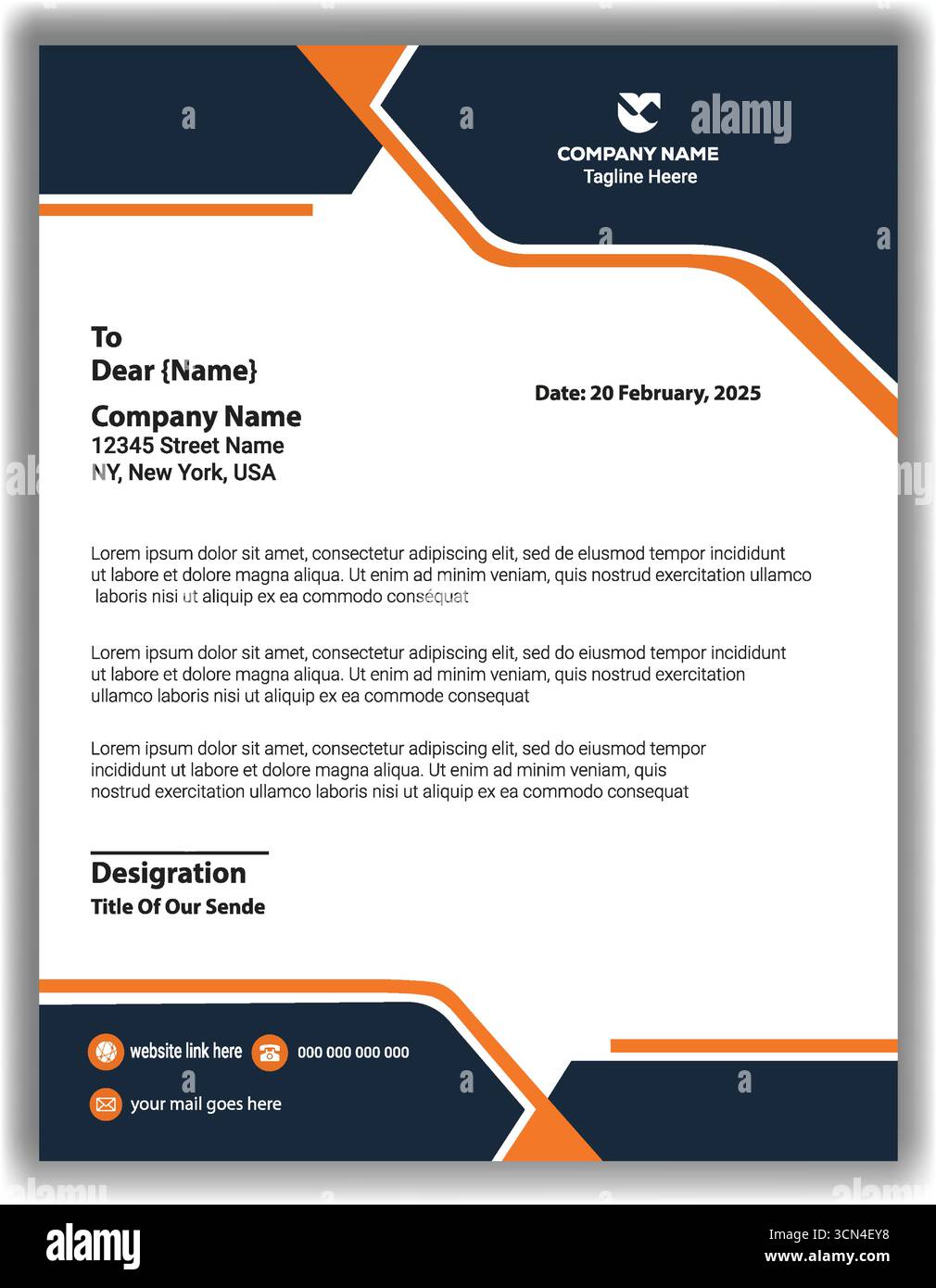 Elegante professionelle Briefkopfschablone Moderne Dunkelorange Geschäft Briefpapier Vektor Illustration Design Stock Vektor