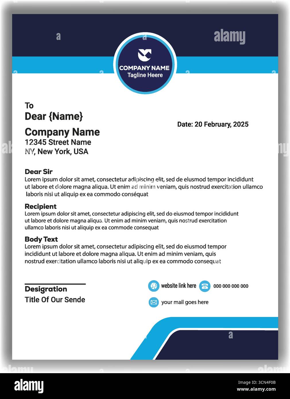 Moderne Corporate Blue Letterhead Vorlage Professionelle Business Schreibwaren Design Vektor Illustration Stock Vektor