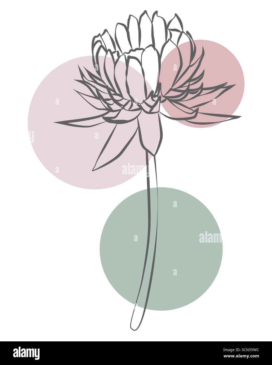 Einfaches Blumendesign mit runden Pastellformen, ästhetische abstrakte Illustration Stockfoto
