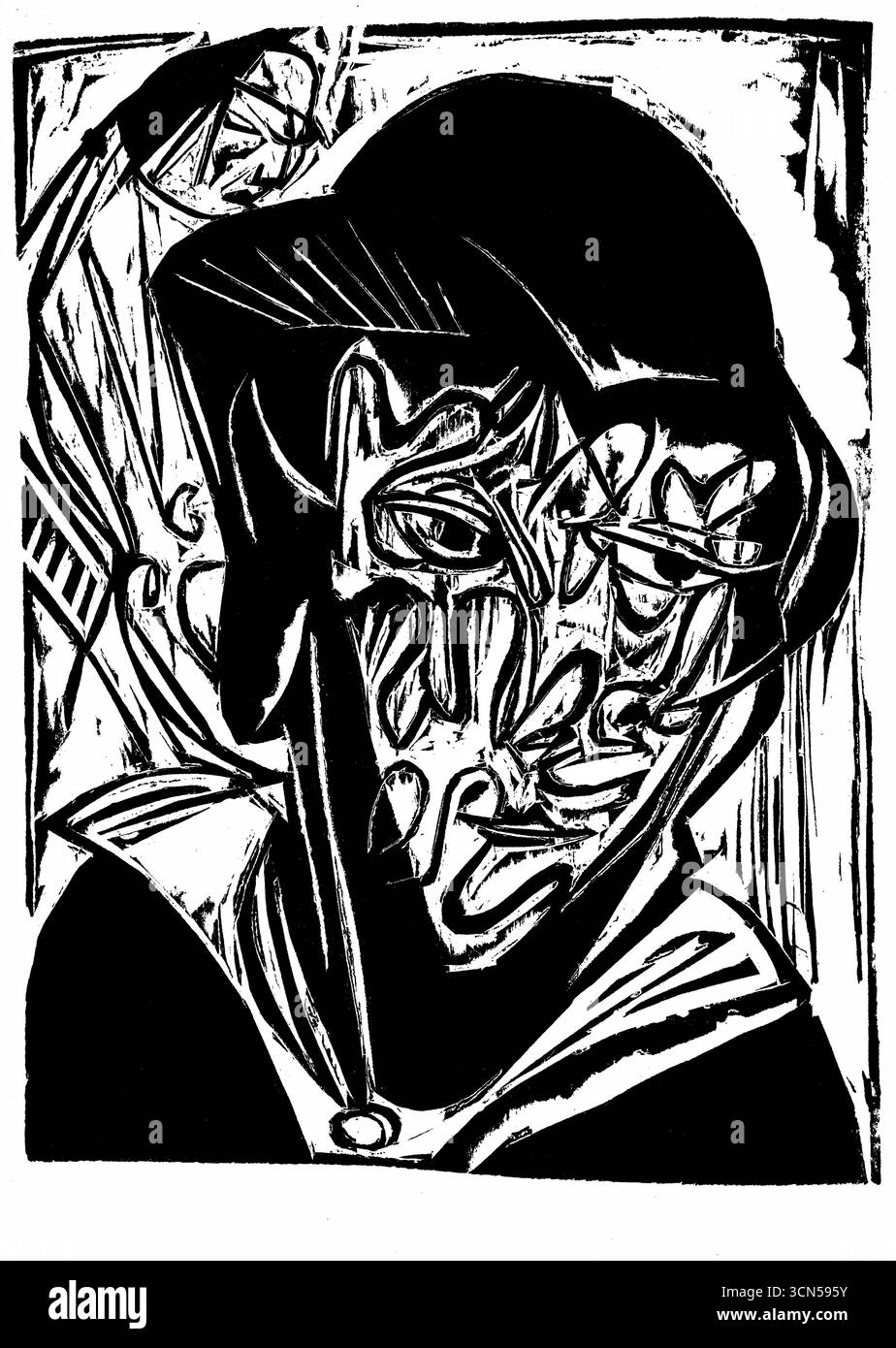 Frau mit Schleier (1915) von Ernst Ludwig Kirchner - deutsches expressionistisches Frauenporträt, modernistische Schleierkomposition, Hochresoluti des frühen 20. Jahrhunderts Stockfoto