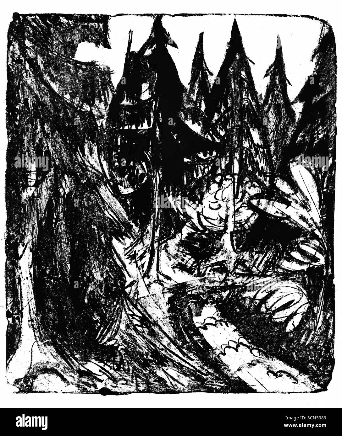 Taunus Firs (1916) von Ernst Ludwig Kirchner - deutsche expressionistische Landschaft, Taunuswaldmalerei, modernistische Naturszene, hochauflösender Druck Stockfoto
