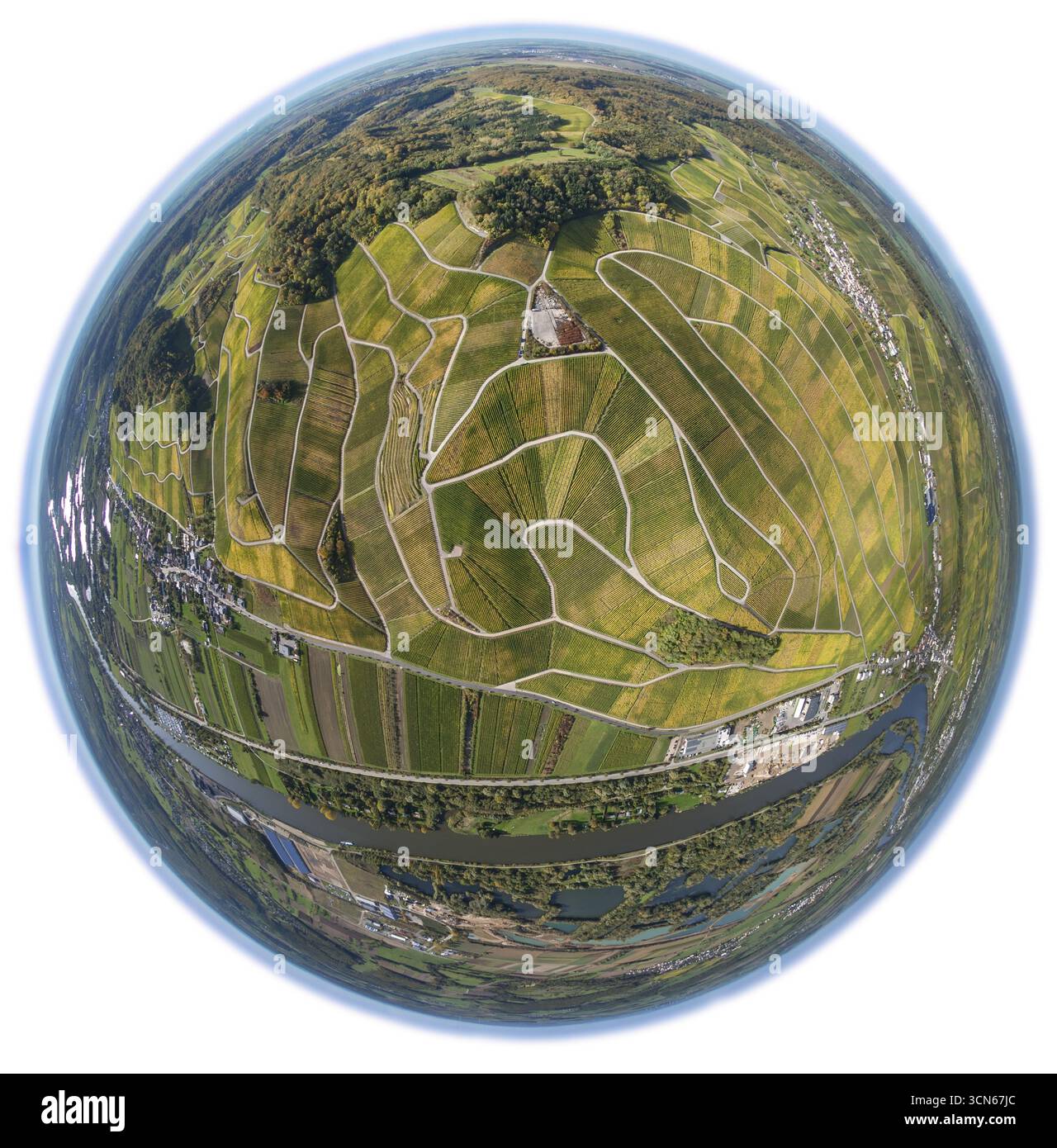 Luftbild, Weinanbauregion Mosel Luxemburg, Weinberge, Wellenstein, Saarland, Grevenmacher, Luxemburg, Europa, Vogelperspektive, Luftaufnahme Stockfoto