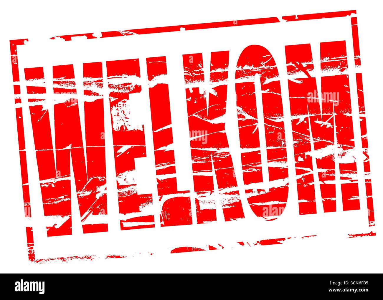 Digitales Composite. Roter Gummistempel Effekt Welkom (Willkommen auf Niederländisch) Nederland, Holland, Niederlande, Flandern, Vlaanderen, Besucher, Besucher, Stockfoto