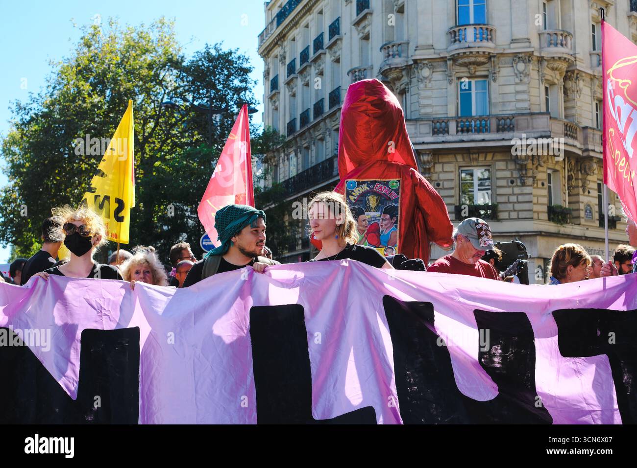 gewerkschaftsdemonstration am 18. September 2025 im Gefolge der Block Everything-Bewegung. Stockfoto